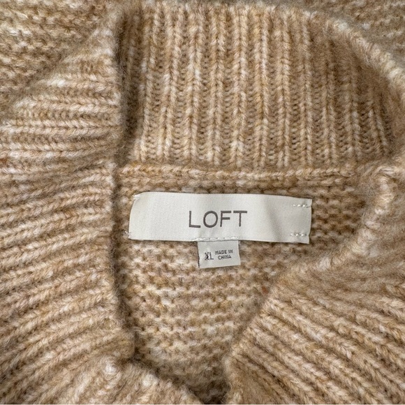 LOFT Fringe Cable Knit Sweater Tan Beige XL - Picture 7 of 10